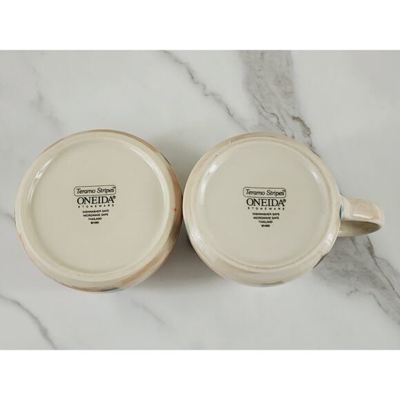 Oneida Teramo Stripes Creamer & Sugar Bowl w/ Lid Stoneware Glazed 1999 Vintage - Picture 11 of 14